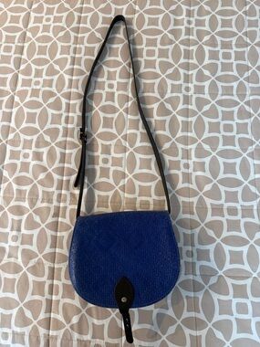 London- Blue Leather Crossbody Shoulder Bag with Black Strap